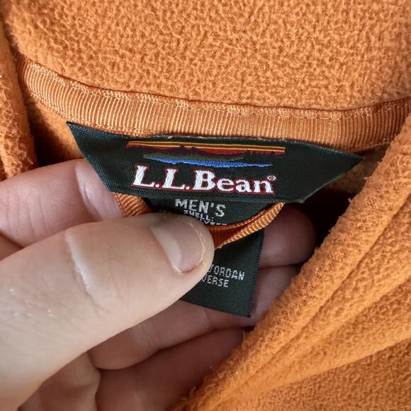 LL Bean Pullover Mens Medium Orange Gray Fleece Quarter Zip Colorblock Mock Neck - Picture 6 of 10